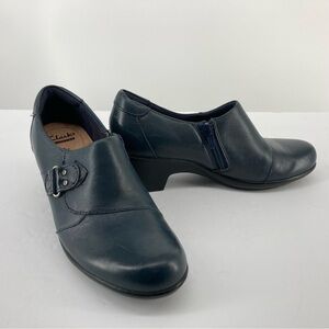 Clarks Women's Genette Harper Shoe Bootie Size 7 Leather Blue Cushioning 2" Heel